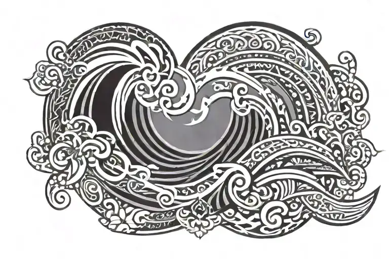 Polynesian tribal with waves stars forming tattoo design idea