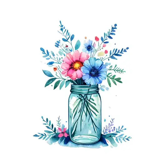 birth month flowers intertwined with mason jar vase tattoo design idea
