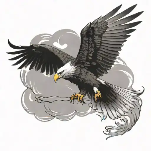 Flying Eagle soaring and stylish name JayJay around it tattoo design idea