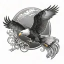 Flying Eagle soaring and stylish name JayJay around it tattoo design idea