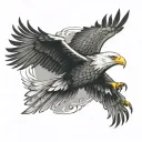 Flying Eagle soaring and stylish name JayJay around it tattoo design idea