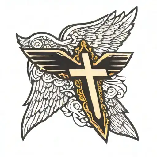 wings spread with cross tattoo design idea