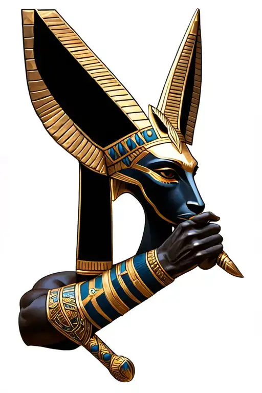 Anubis egypcian god holdin scepter  tattoo design idea