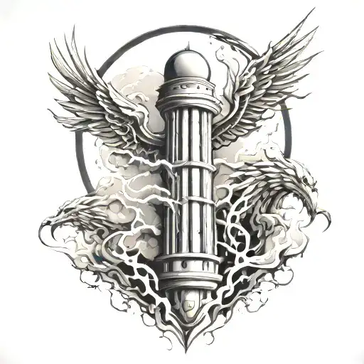 thunder bolt striking rook tower tattoo design idea