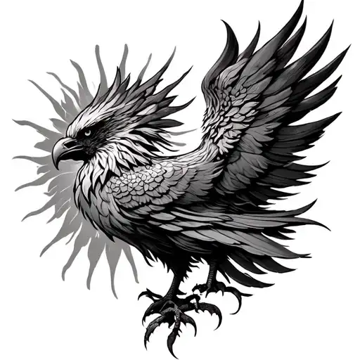 create a phoenix tattoo with sun symbolism. make it edgy and gothic but masculine.  tattoo design idea