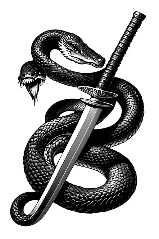 snake wrapped around katana stabbed tattoo design idea