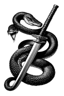 snake wrapped around katana stabbed tattoo design idea