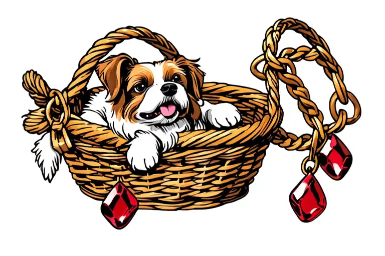 charm of my dog toto for charm bracelet including dog inside basket,  on the "yellow brick road", ruby red slippers tattoo design idea