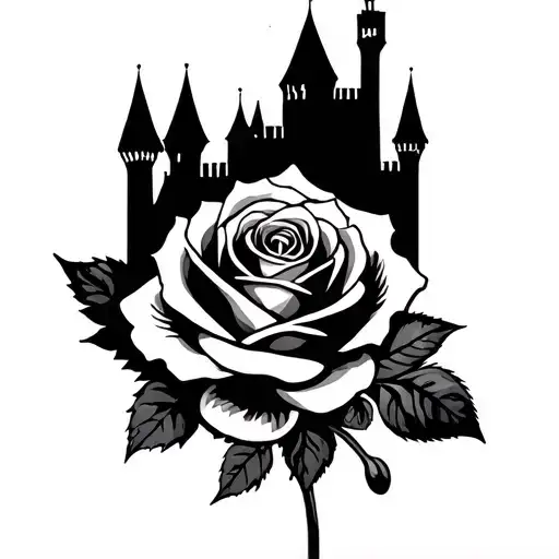 Rose hand tattoo real stencil and elbow forehand with templar el cid with castle in grey wash style tattoo design idea