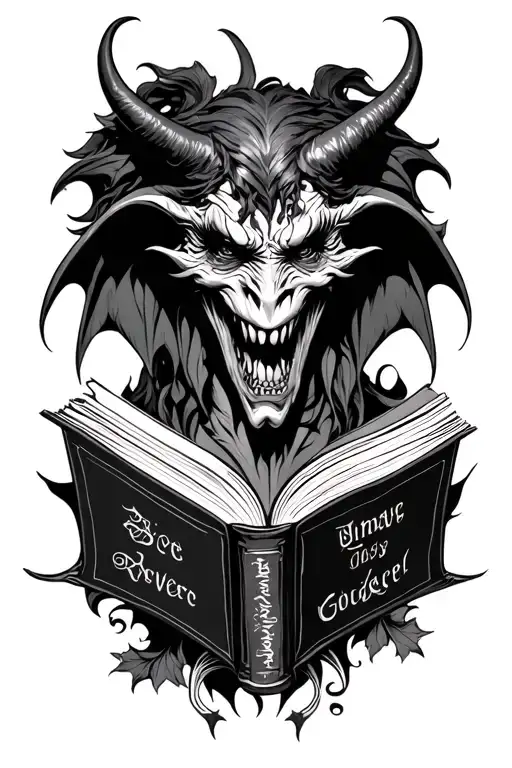dark romance demon book lover tattoo black and grey tattoo design idea