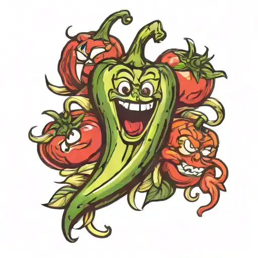 I want full arm slave pepper, banana, tomato tattoo. tattoo design idea