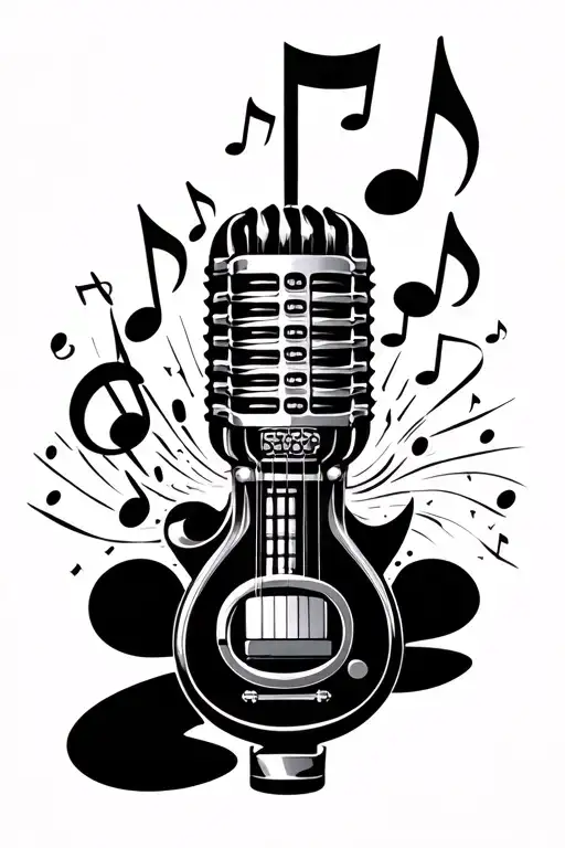 rock microphone, musical notes on vertical tattoo design idea