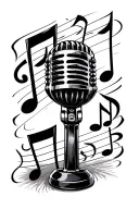 rock microphone, musical notes on vertical tattoo design idea