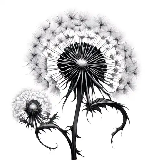 dragon dandelion seed tattoo design idea
