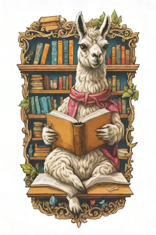 llama reading a book tattoo design idea