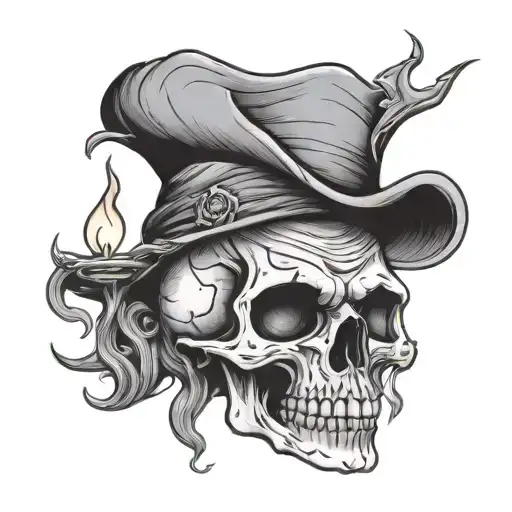 skull face illuminated by candle tattoo design idea