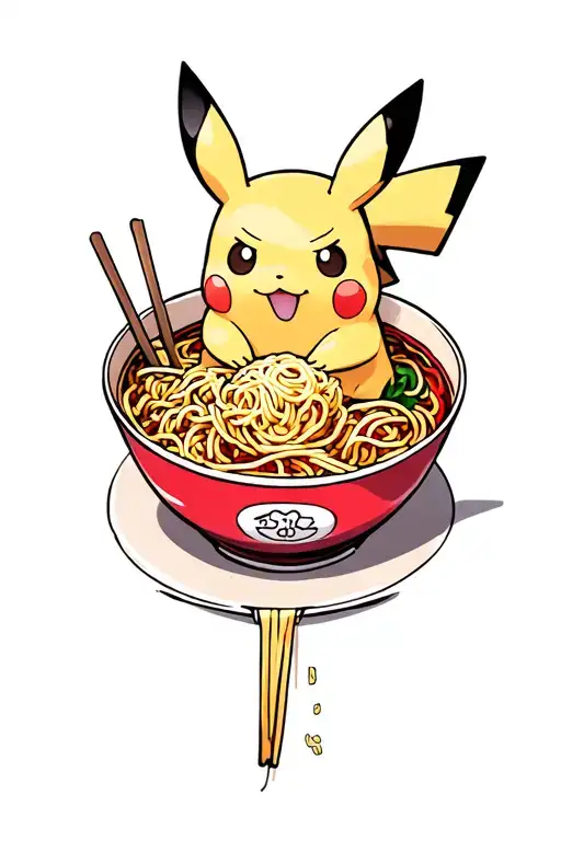 pikachu ramen noodle bowl nestled tattoo design idea
