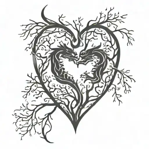 dragon shaped heart with tree of life inside tattoo design idea