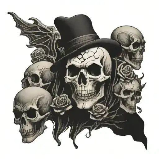 ghost with some skulls representing dark periods tattoo design idea