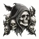 ghost with some skulls representing dark periods tattoo design idea