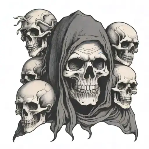 ghost with some skulls representing dark periods tattoo design idea