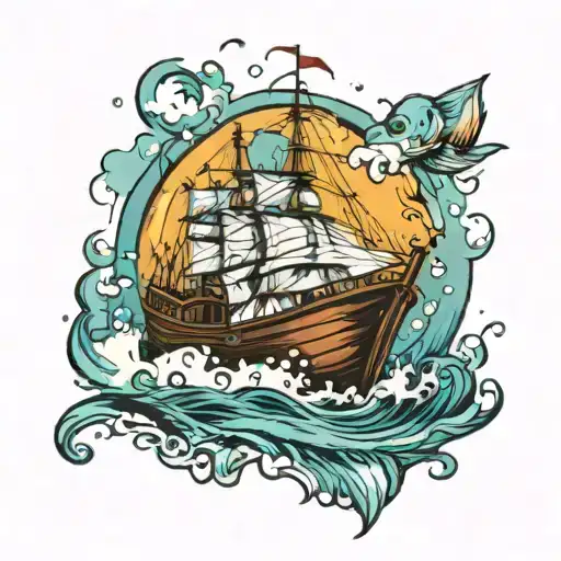 small boat on high tides  tattoo design idea