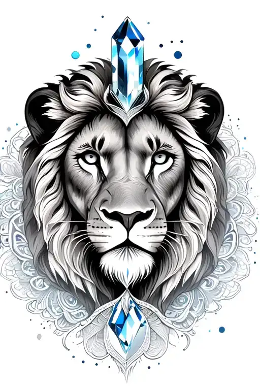 lion including crystal inside mandala with dot work tattoo design idea