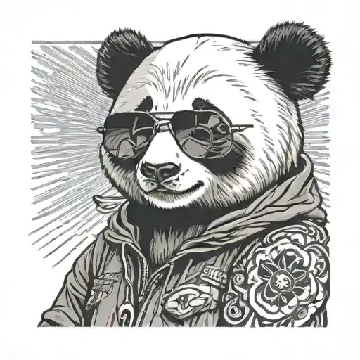 female rock star panda bear wearing sunglasses tattoo design idea
