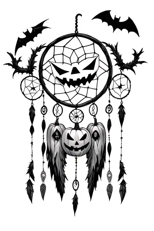 Halloween dream catchers with bats ghosts and jack-o'-lantern  tattoo design idea