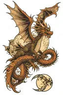 dragon flying with cresent moon phases tattoo design idea