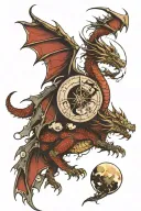 dragon flying with cresent moon phases tattoo design idea