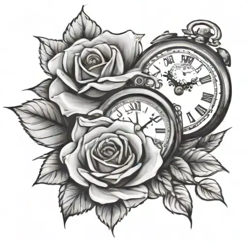 Roses and clock tattoo design idea