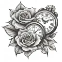 Roses and clock tattoo design idea