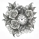 Roses and clock tattoo design idea