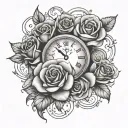 Roses and clock tattoo design idea