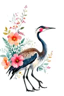 Sandhill crane and flowers  tattoo design idea