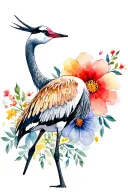 Sandhill crane and flowers  tattoo design idea