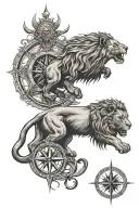 lion, compass rose tattoo design idea
