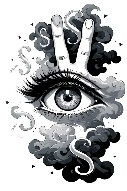 Eyes money sign pupil clouds surrounding tattoo design idea