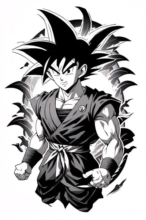 Goku super Saiyan 1 with shenron in background tattoo design idea
