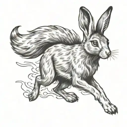 rabbit running away from a fox tattoo design idea