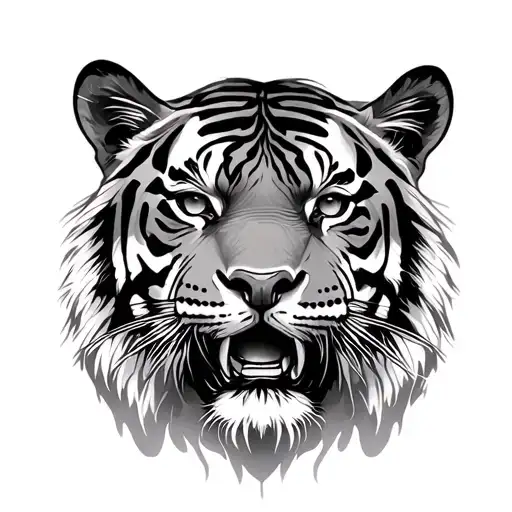 Tiger face emerging tattoo design idea