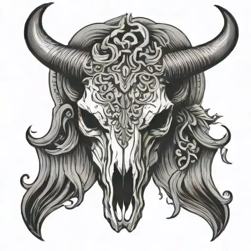 line art bull skull tattoo design idea
