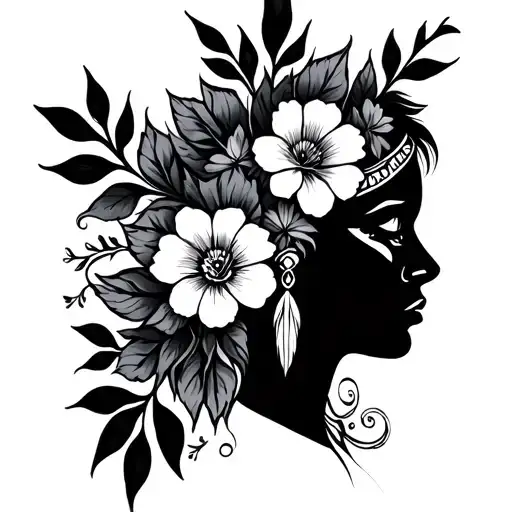Italian Native American traditional floral lady tattoo design idea