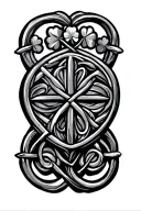 Celtic shield knot surrounded by 4 leaf clover tattoo design idea