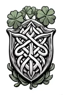 Celtic shield knot surrounded by 4 leaf clover tattoo design idea