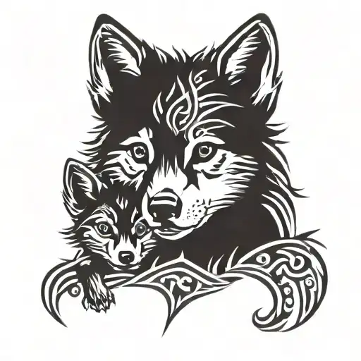 Two wolf cubs tattoo design idea