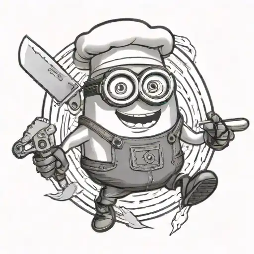 minion with chef knife in style tattoo design idea