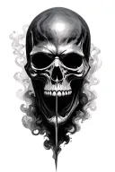 hyper realism plague doctor. include smoke for negative space. include details such as a skull in foreground  tattoo design idea