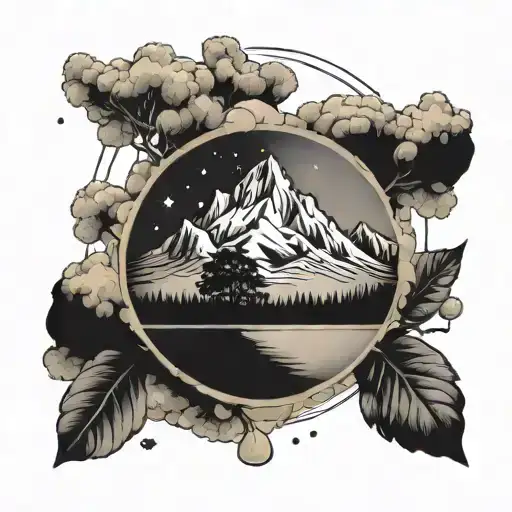 mountain and mustard seed tattoo design idea